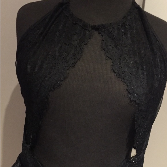 Lace halter cutout teddy bodysuit SZ L NWOT Black - Picture 4 of 14